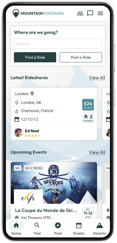 Mountain Rideshare app - Home