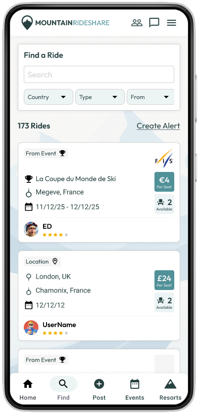 Mountain Rideshare app - Find Ride