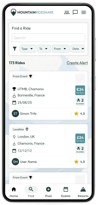 Driver app interface